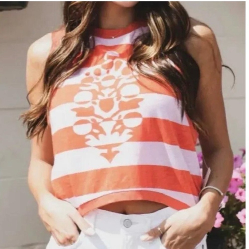 Free People FP Movement Muscle Tank Pink Red Stripe medium